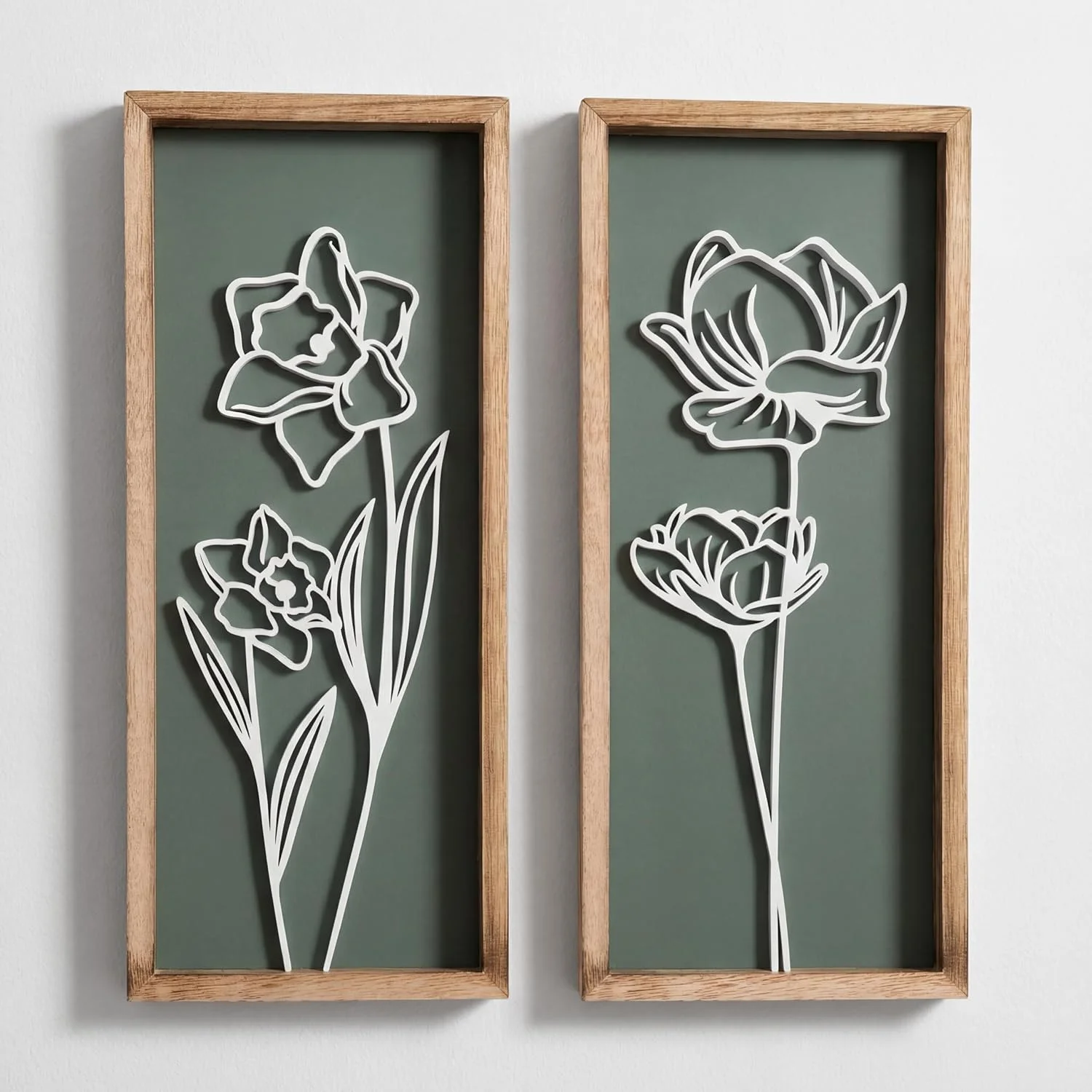 Tide and Tales Floral 3D Green Wall Art, Botanical Wall Decor, Set of 2