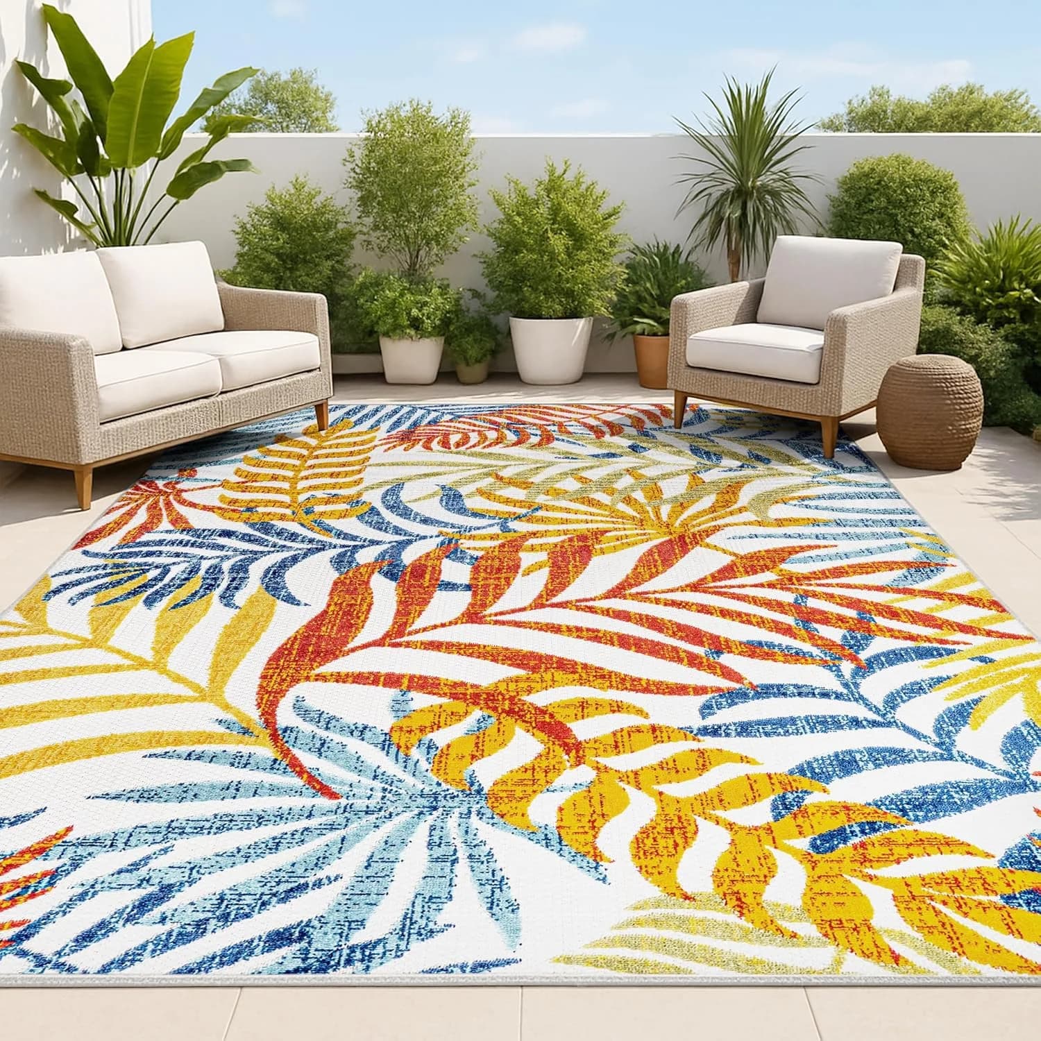 JONATHAN Y Tropics Palm Leaves Indoor Outdoor Area Rug 3X5 Cream/Orange