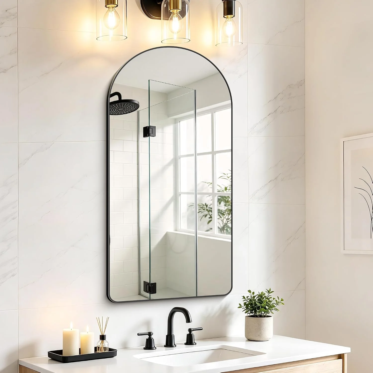 FORBATH Large Arched Wall Mirror 40x20 Inch, Black Arch Bathroom Mirror with Aluminum Frame, Arched Mirror for Dresser,