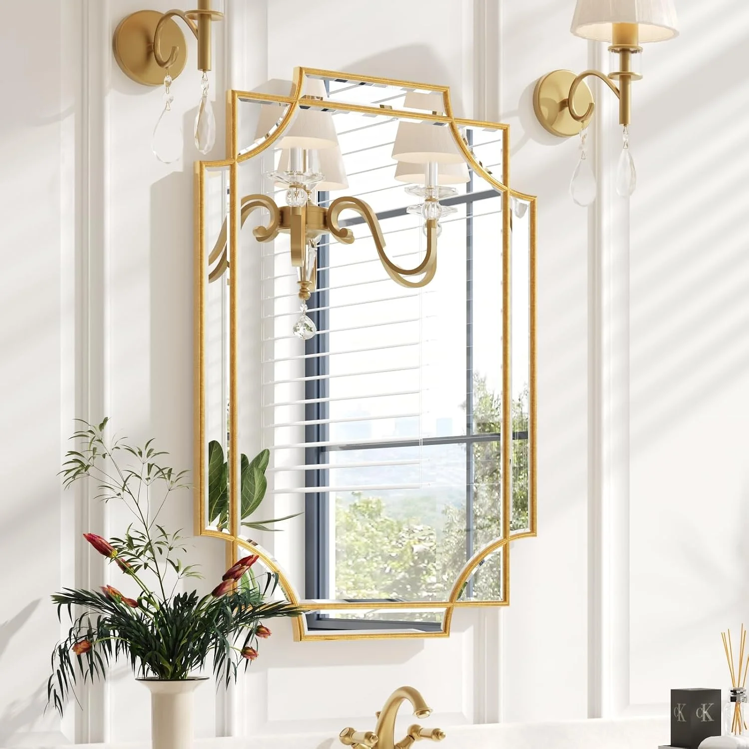 Kelly Miller 20"x30" Gold Foil Scalloped Edge Decorative Vanity Wall Mirror