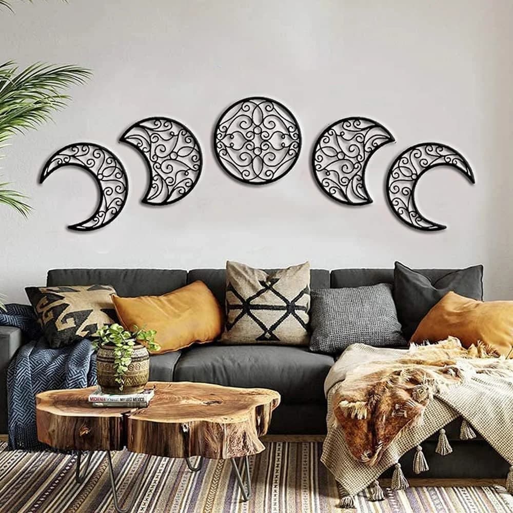 Moon Wall Decoration, Moon Phase Wall Art Decoration Hanging (5 Pieces) Nordic Wood Moon Appearance Natural Design Moon