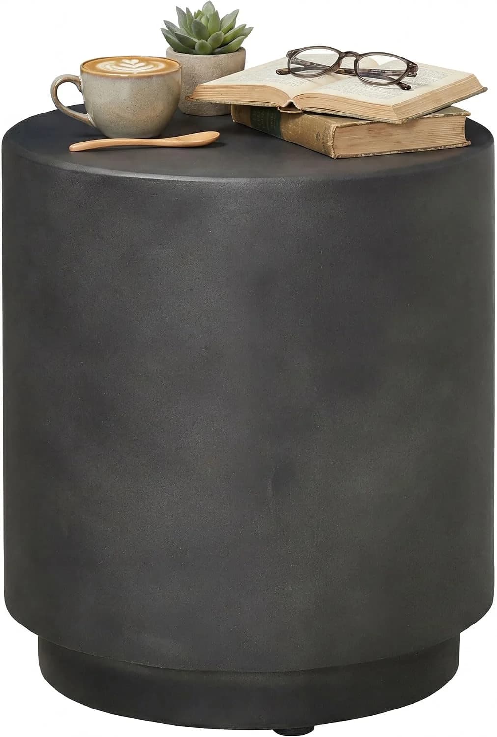 HOMCOM Outdoor Side Table Round Small End Table Concrete Finish Dark Gray