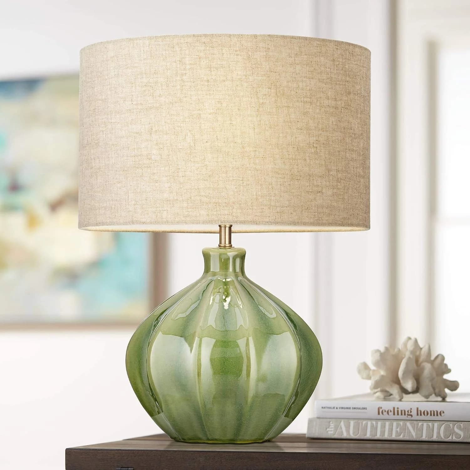 Gordy 20 1/2" High Table Lamp Mid-Century Green Ceramic Cottage Ribbed