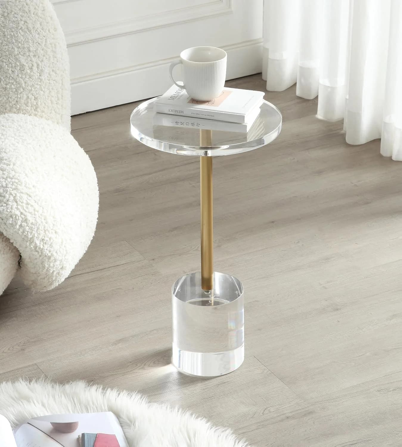 Artmaze 12" Clear Acrylic End Table, Pedestal,Modern Round Table