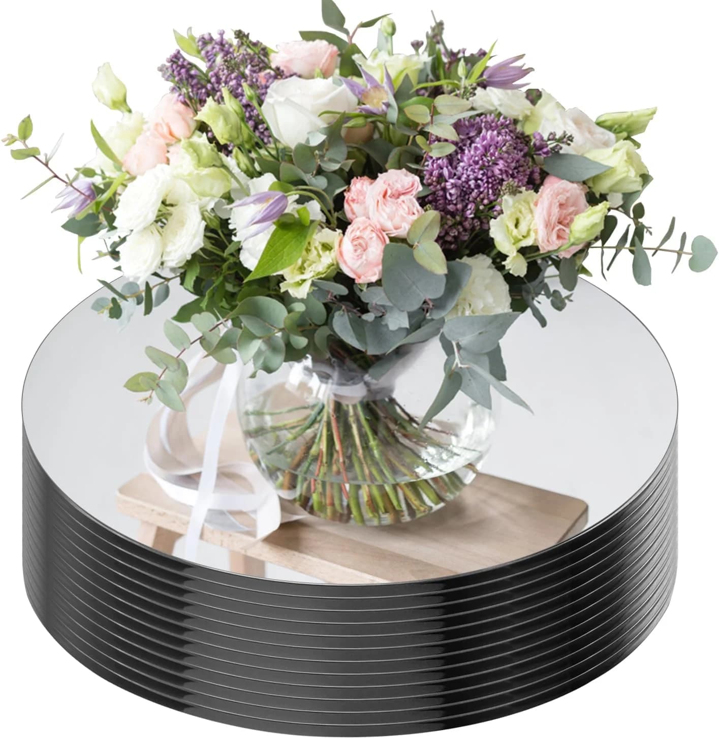 Seelenruhe 12" Round Mirrors for Centerpieces for Tables, Round Mirrors Trays Plates for Centerpieces, Wedding Decoratio