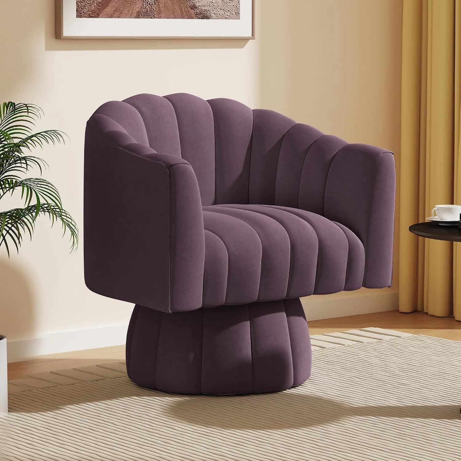 Dewhut Swivel Barrel Accent Chair, Velvet Reading Armchair, Purple, Set 1