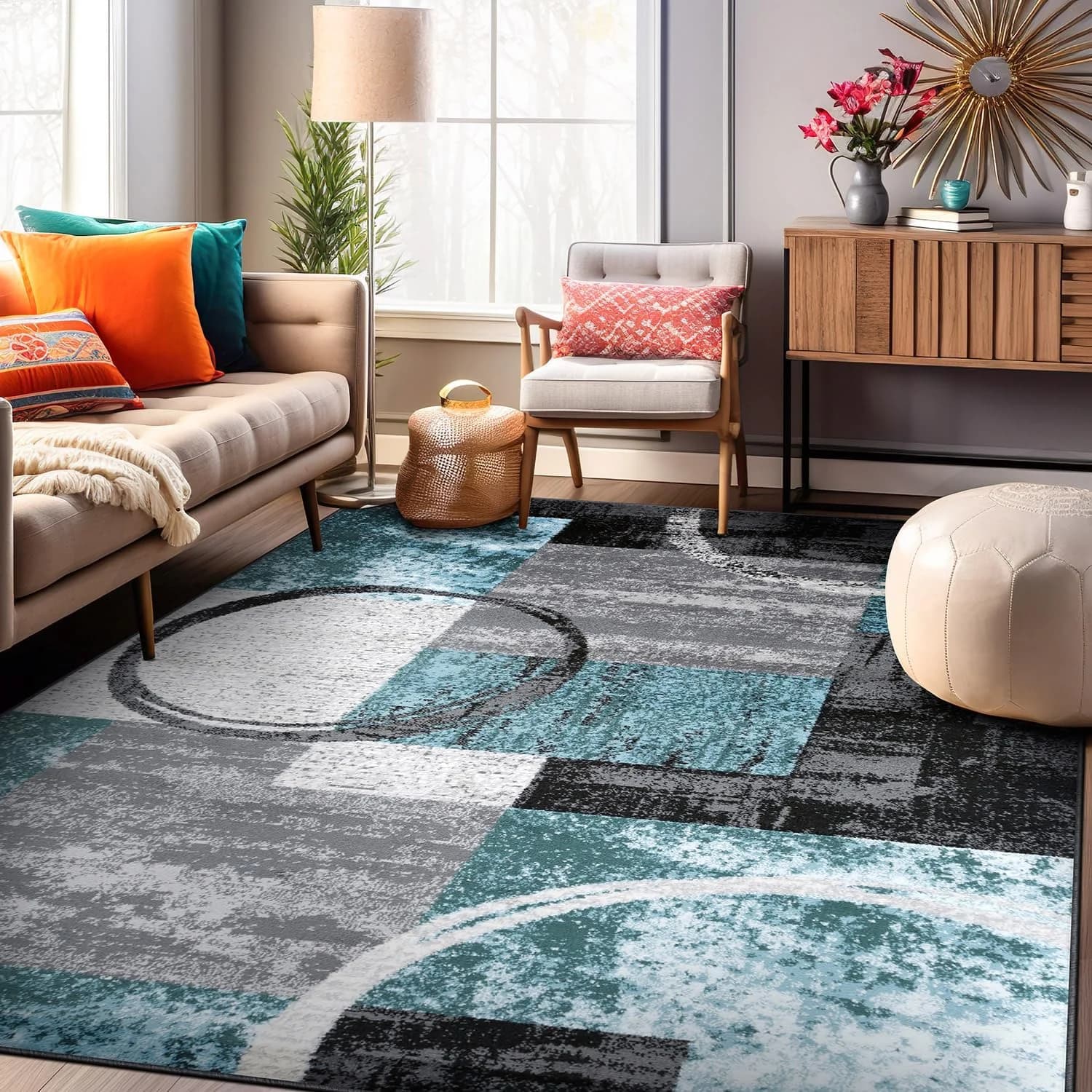 Rugshop Circle Modern Non-Shedding Living Room Area Rug Gray 5'3" x 7'3"