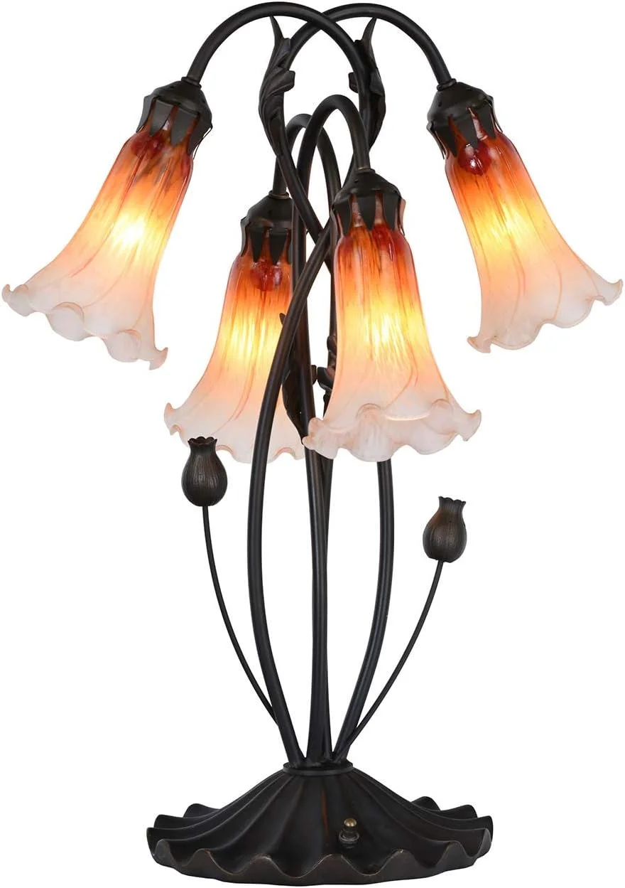 Bieye L10699 Lily Flower Blown Glass Accent Table Lamp for Living Room Bedroom Decoration (4-Light, Orange)
