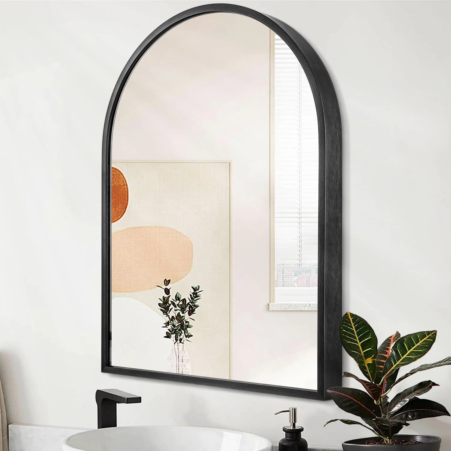 Arch Wall Mirror 20"x16" Large Black Bathroom Mirror Metal Frame Mirrors for Wall, Decoration Vanity Bedroom Entryway Li