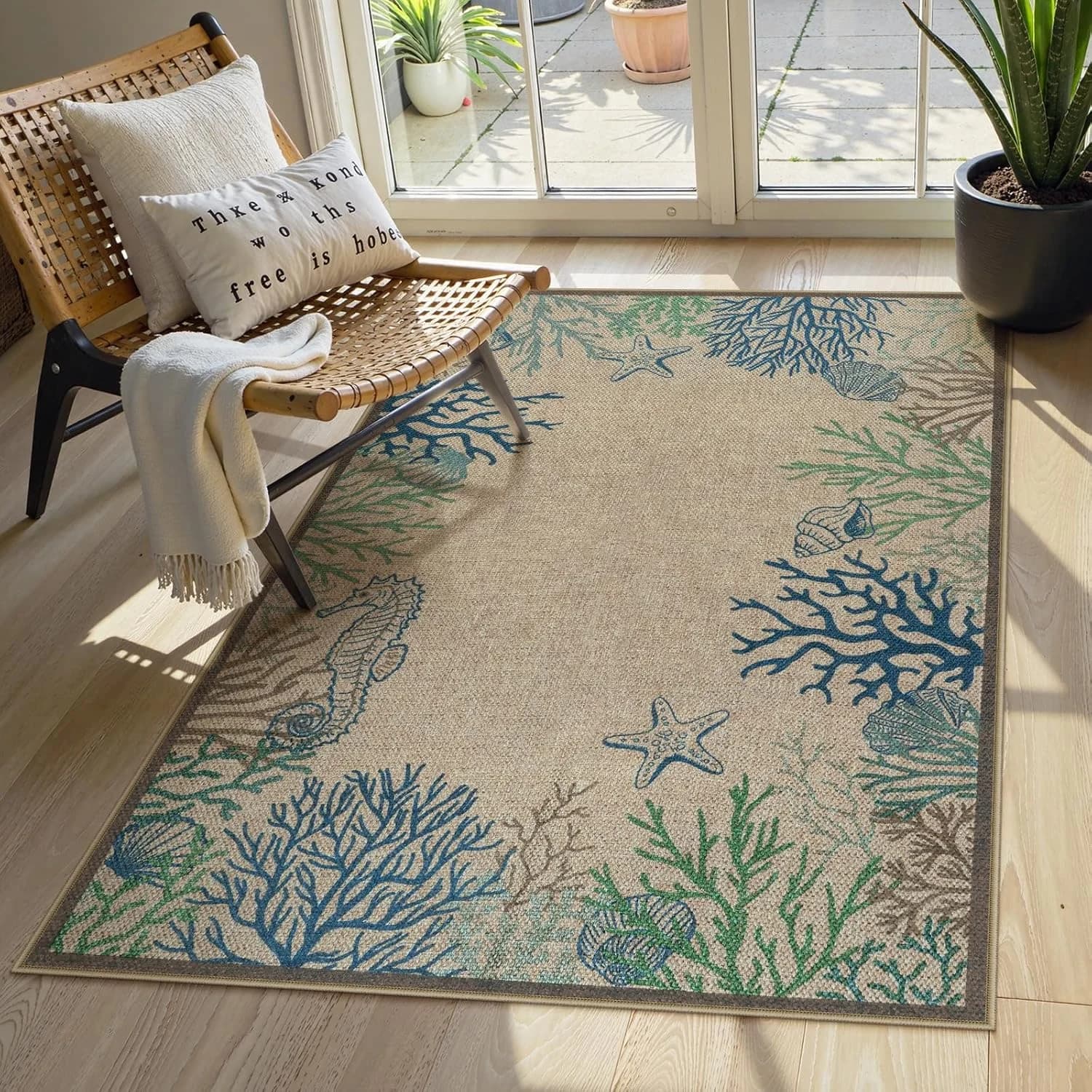 LIVEBOX Modern 3x5 Jute Outdoor Patio Rug, Washable Rugs for Entryway Porch, Coastal Animal Boho Farmhouse Carpet, Non S