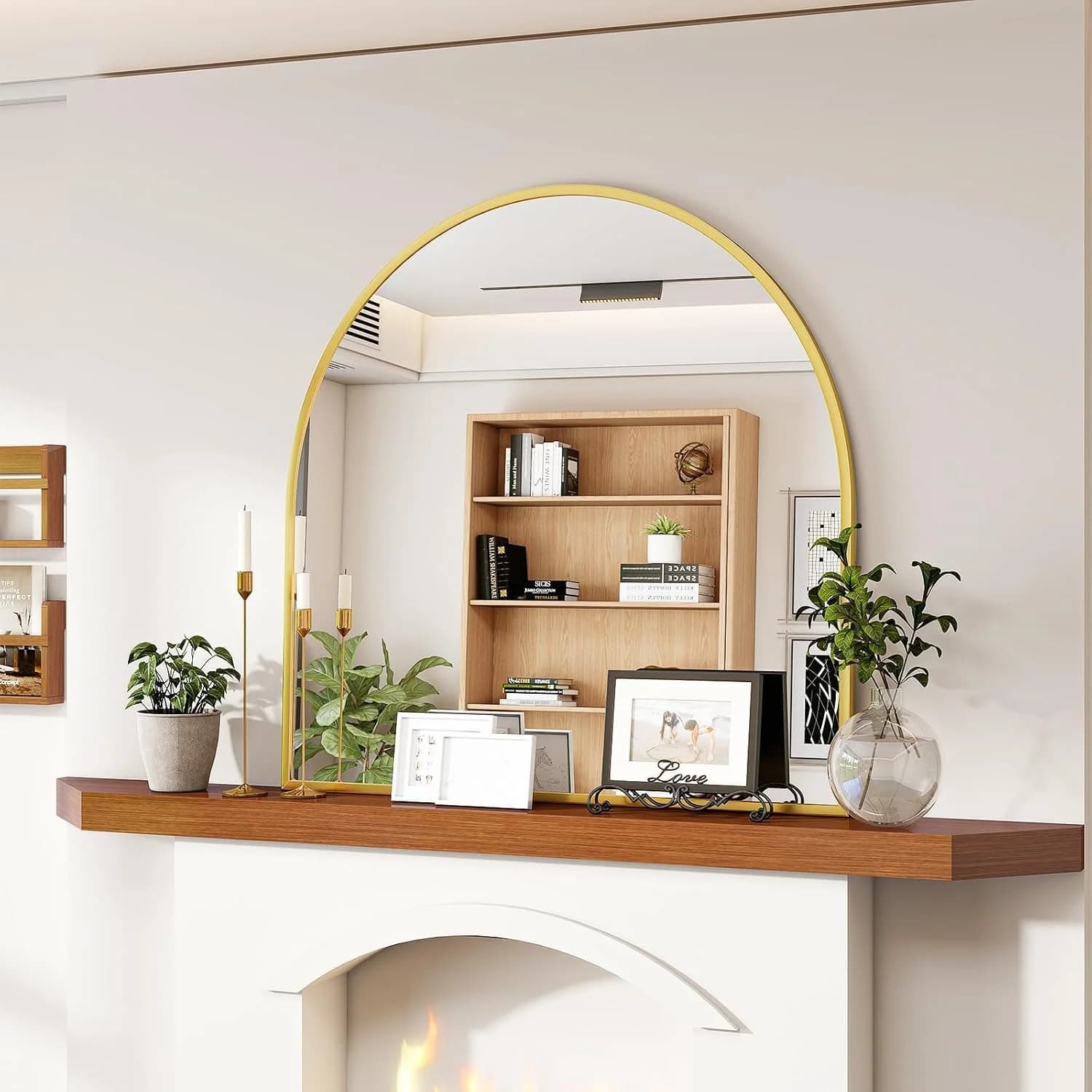 VooBang Wide Arched Wall Mirror, 31 x 32 inch Arch Bathroom Mirror Gold