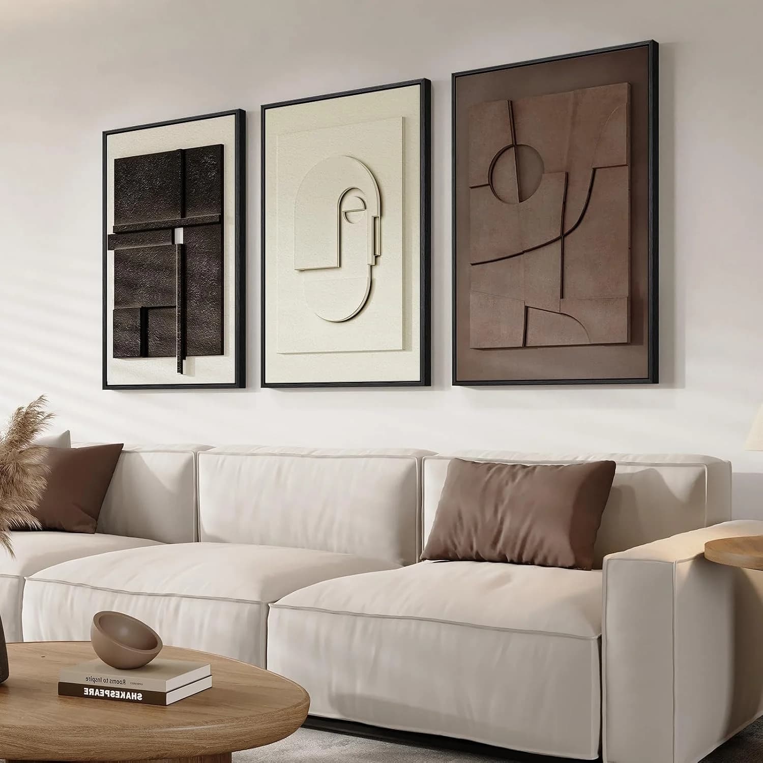 3D Textured Framed Abstract Wall Art Set, 3 Piece Modern Artwork, 16x24 In