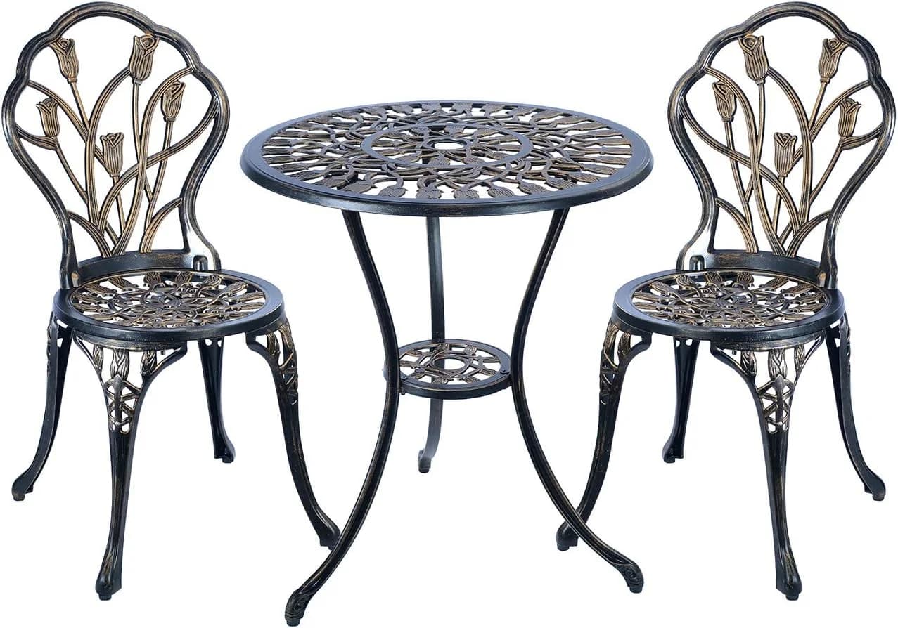 C/G 3 Piece Bistro Set,Outdoor Patio Set,Anti-Rust Cast Aluminum Bistro Table Set for Park Yard Front Porch Furniture(An