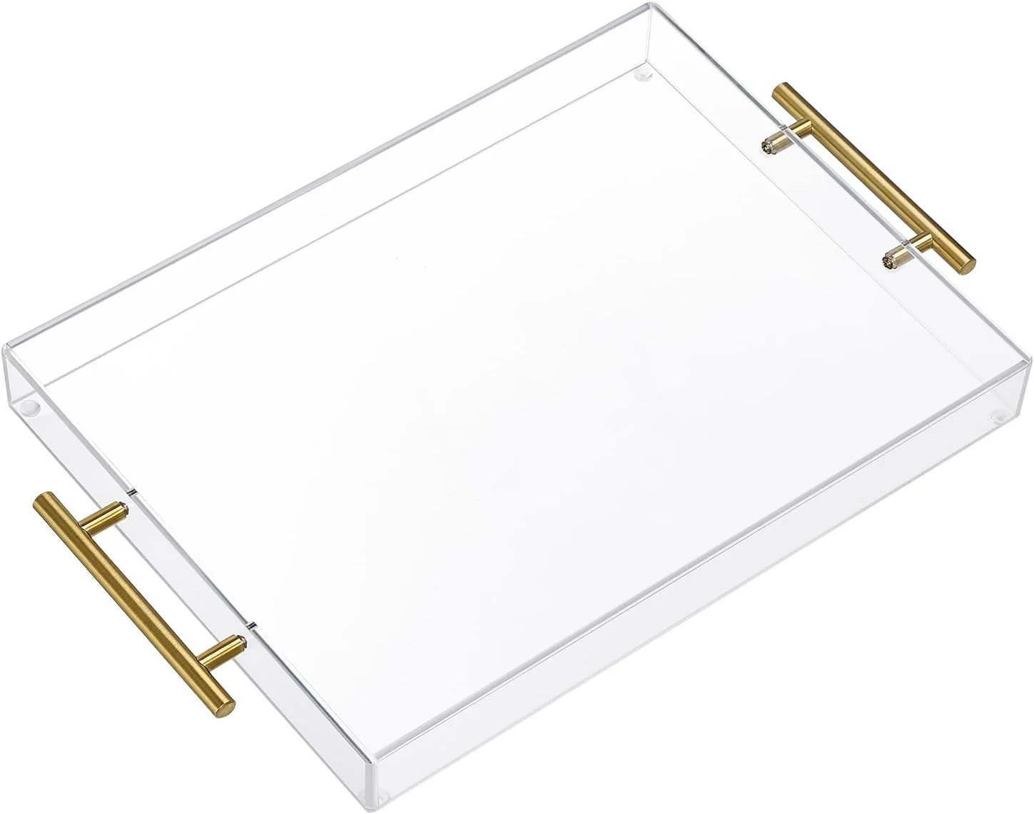 12"x16" Clear Acrylic Serving Tray with Golden Handles, Sturdy Huge Capacity Acrylic Tray for Coffee, Juice, Kitchen and