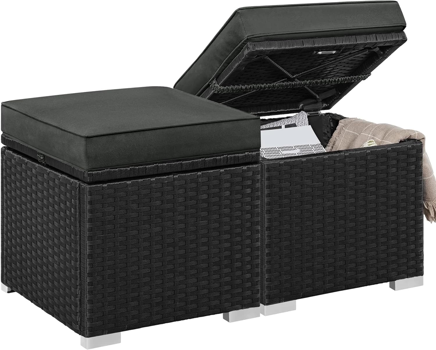 Yaheetech Wicker Ottomans, Set of 2 PE Rattan Side Tables, Black/Gray