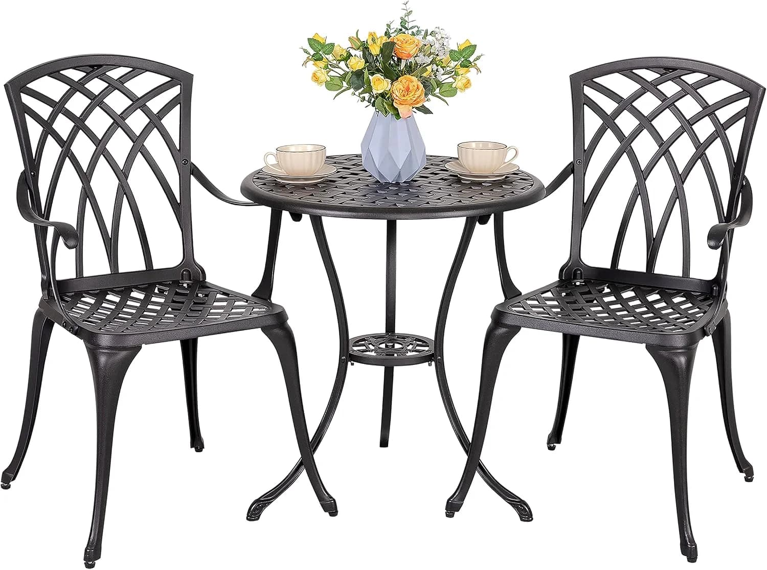 NUU GARDEN Patio Bistro Sets 3 Piece Cast Aluminum Bistro Table and Chairs Set with Umbrella Hole Bistro Set of 2 for Pa