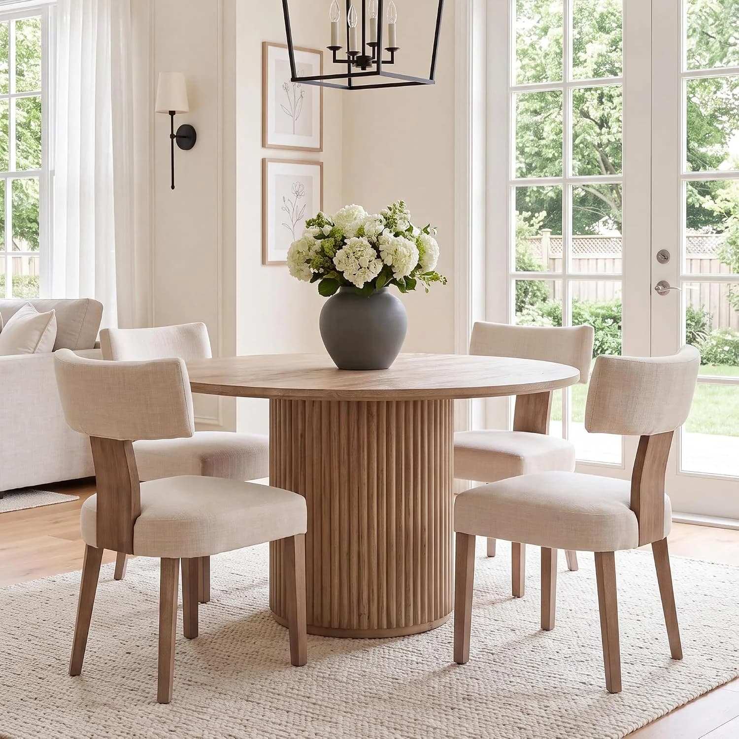 HNY Mid Century Modern Dining Chairs Set of 4, Upholstered Linen Kitchen & Dining Room Chairs with Ergonomic Curved Back