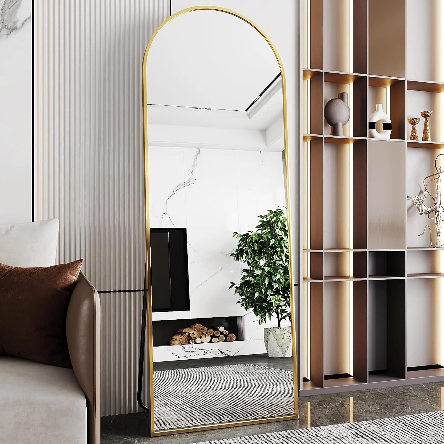 AUYHM nanoglass Arch Mirror Full Length,Gold Mirror Full Length 71"x26",Standing Mirrors Full Body Mirrors for Bedroom,L