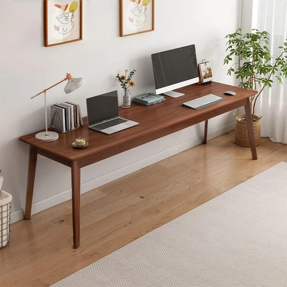 NELYE Mid-Century Long Desk Table, 63" W x 20" D, Walnut