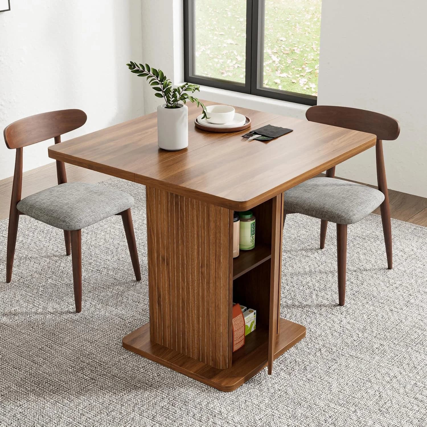 Small Square Dining Table for 2-4, 31.5 Inch Farmhouse Kitchen Table with 2-Tier Storage Shelf, Modern Wood Dinner Furni