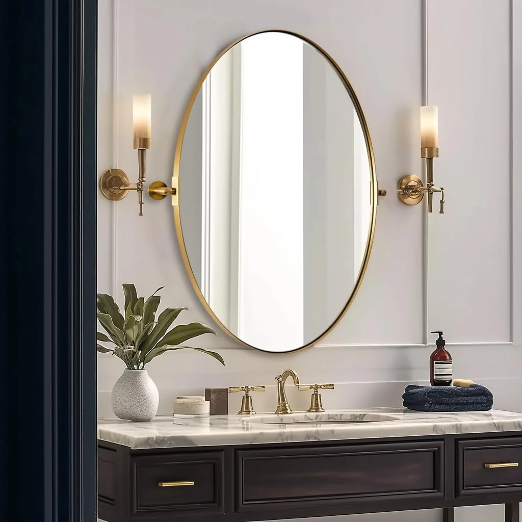 MOON MIRROR Oval Pivot 22"x30" Brushed Gold Bathroom Vanity Mirror