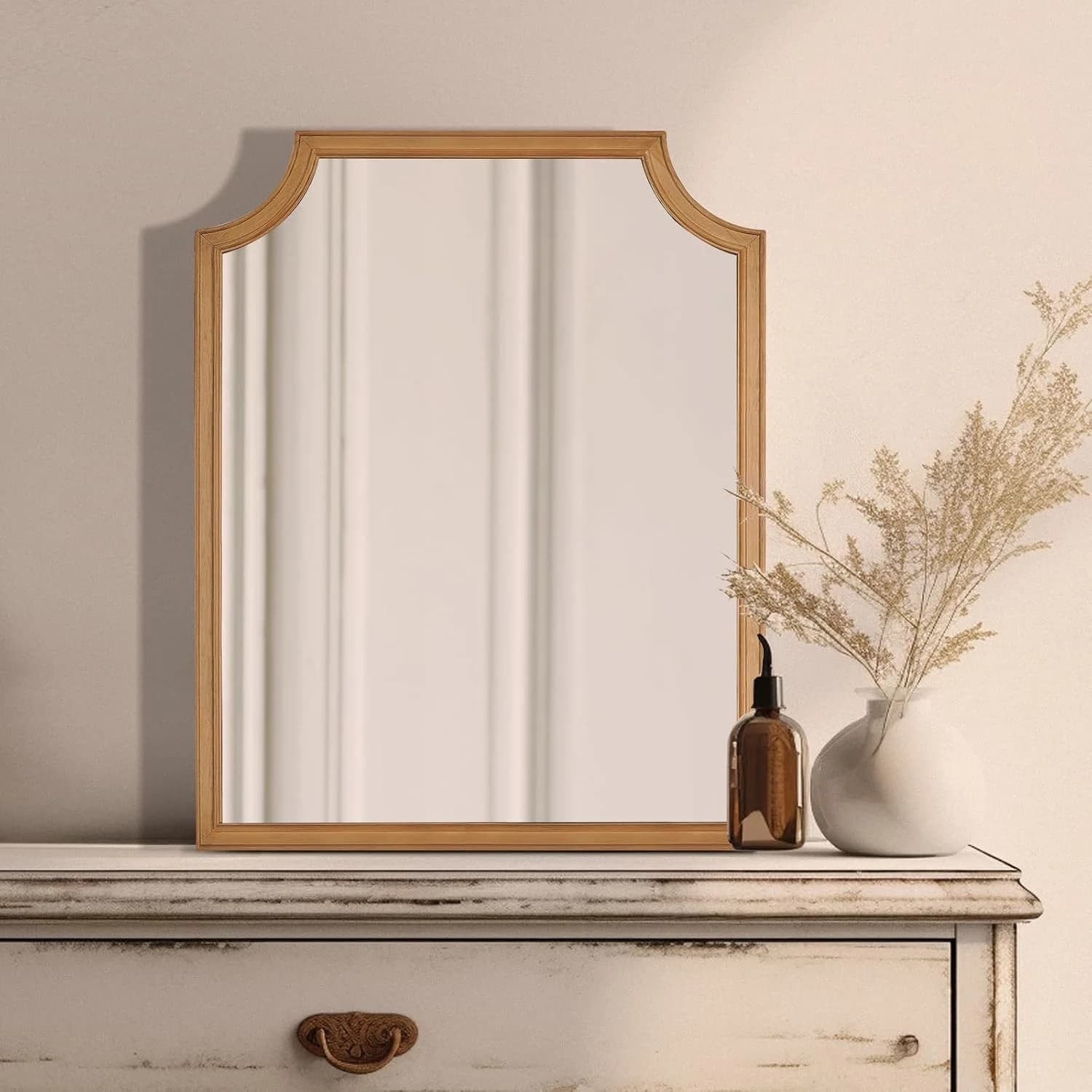 WallBeyond Scalloped Wood Mirror for Wall Decor 16x20 Inch Small Bathroom Vanity Rectangle Mirror for Hallway Bedroom Li