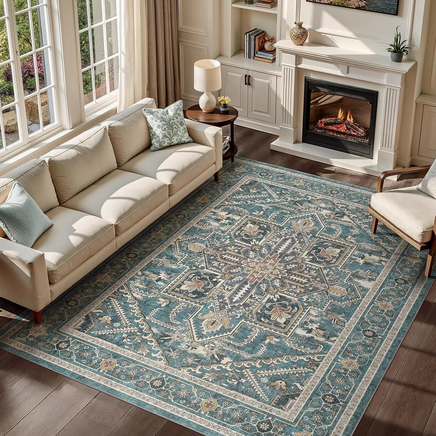 WITSHOCK Living Room Area Rugs 8x10: Washable Rug Boho Soft Non-Slip Low Pile Stain Resistant Foldable Carpet for Bedroo