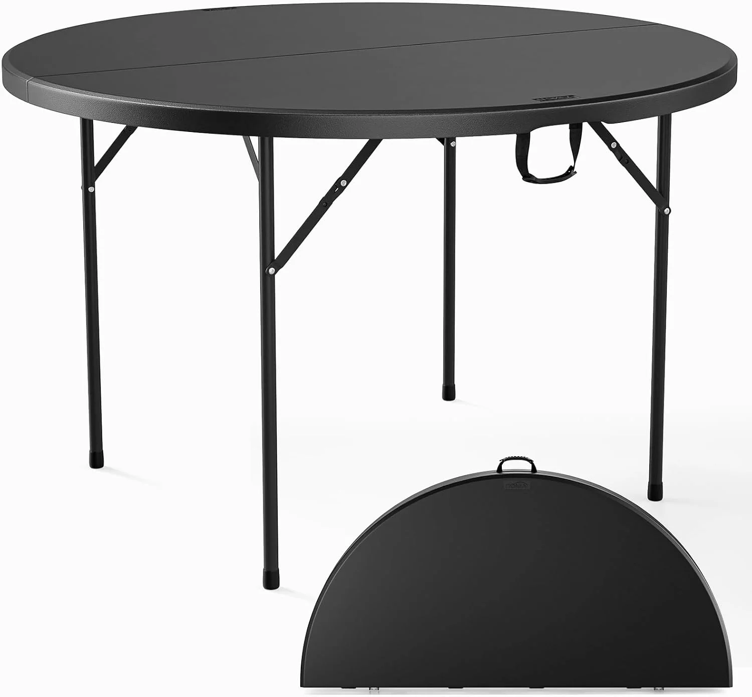VINGLI Black 48" Round Bi-Folding Commercial Table, 4 Feet Portable Plastic Dining Card Table for Kitchen or Outdoor Par