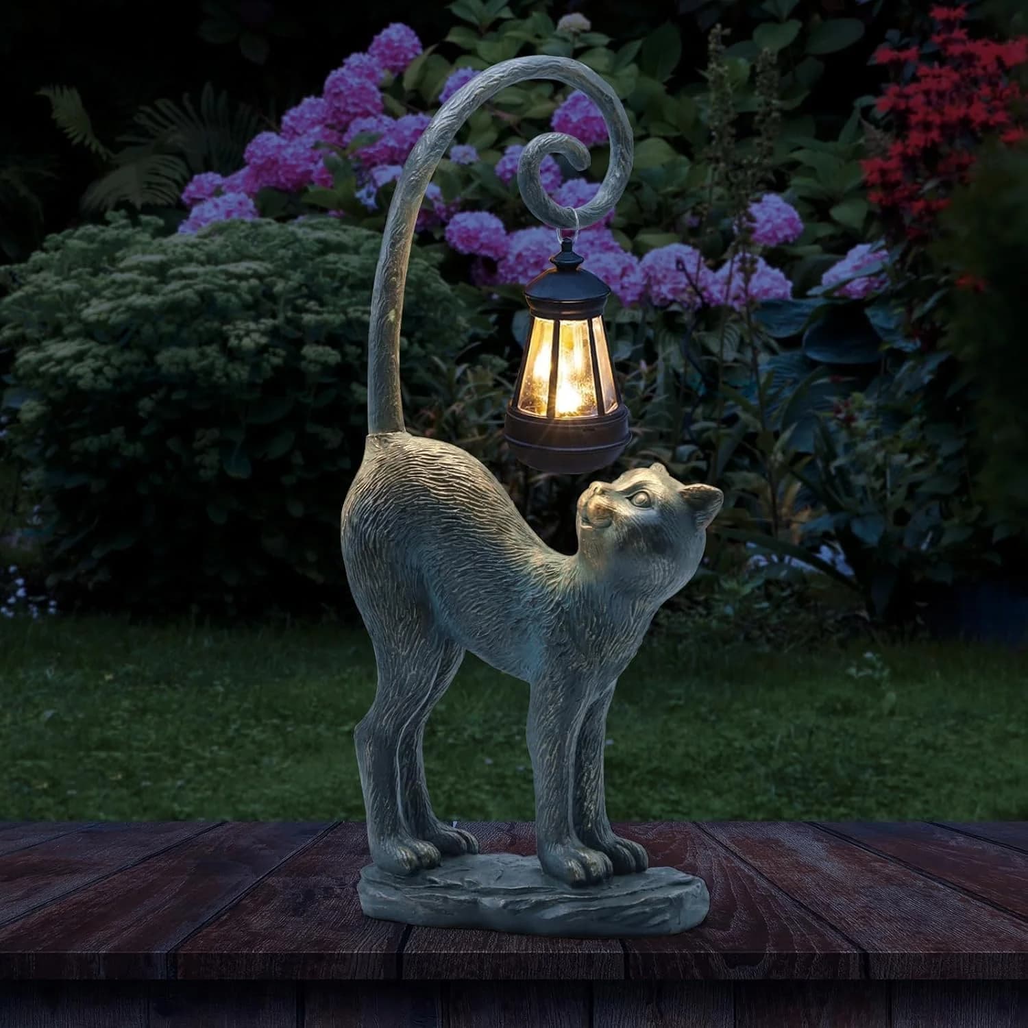Halloween Decorations Gifts Outdoor Cat Garden Statues with Solar Lights, Home Decor Cat Figurines for Lawn,Patio,Balcon
