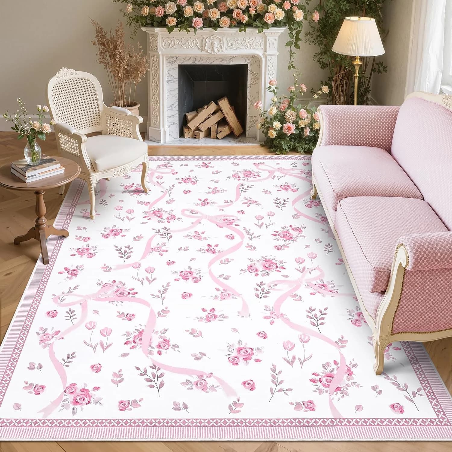 GarveeHome Pink and White Rugs for Bedroom Girls, 5x7 Rug for Living Room