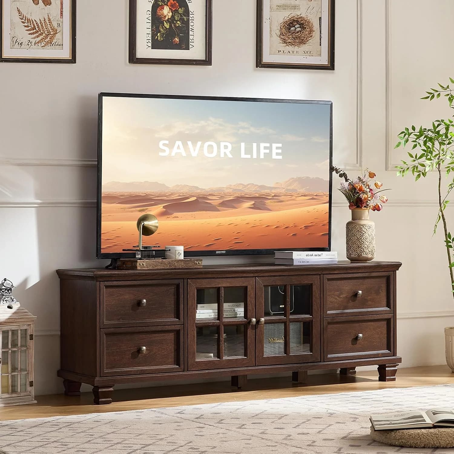 SAVOR LIFE Farmhouse TV Stands for Living Room, Walnut