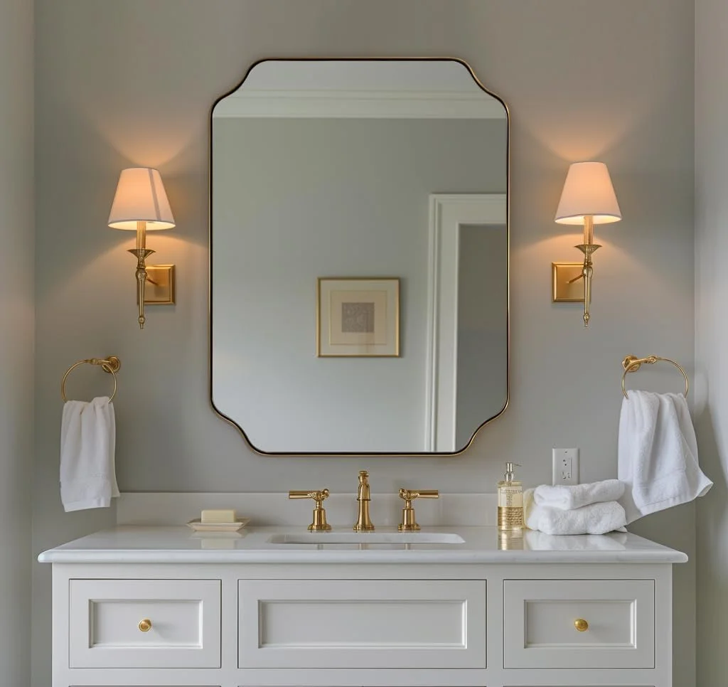 ANDY STAR Brushed Gold Mirror, 24"x32" Bathroom Vanity Mirror, Unique Rectangular Bathroom Mirror with Stainless Steel M