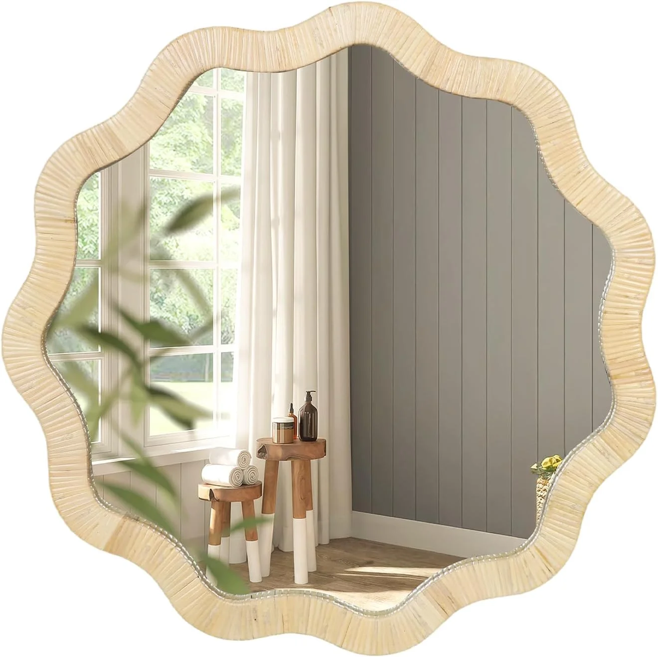 ULIKE Rattan Wicker Bathroom Wall Mirror, 24 Inch Boho