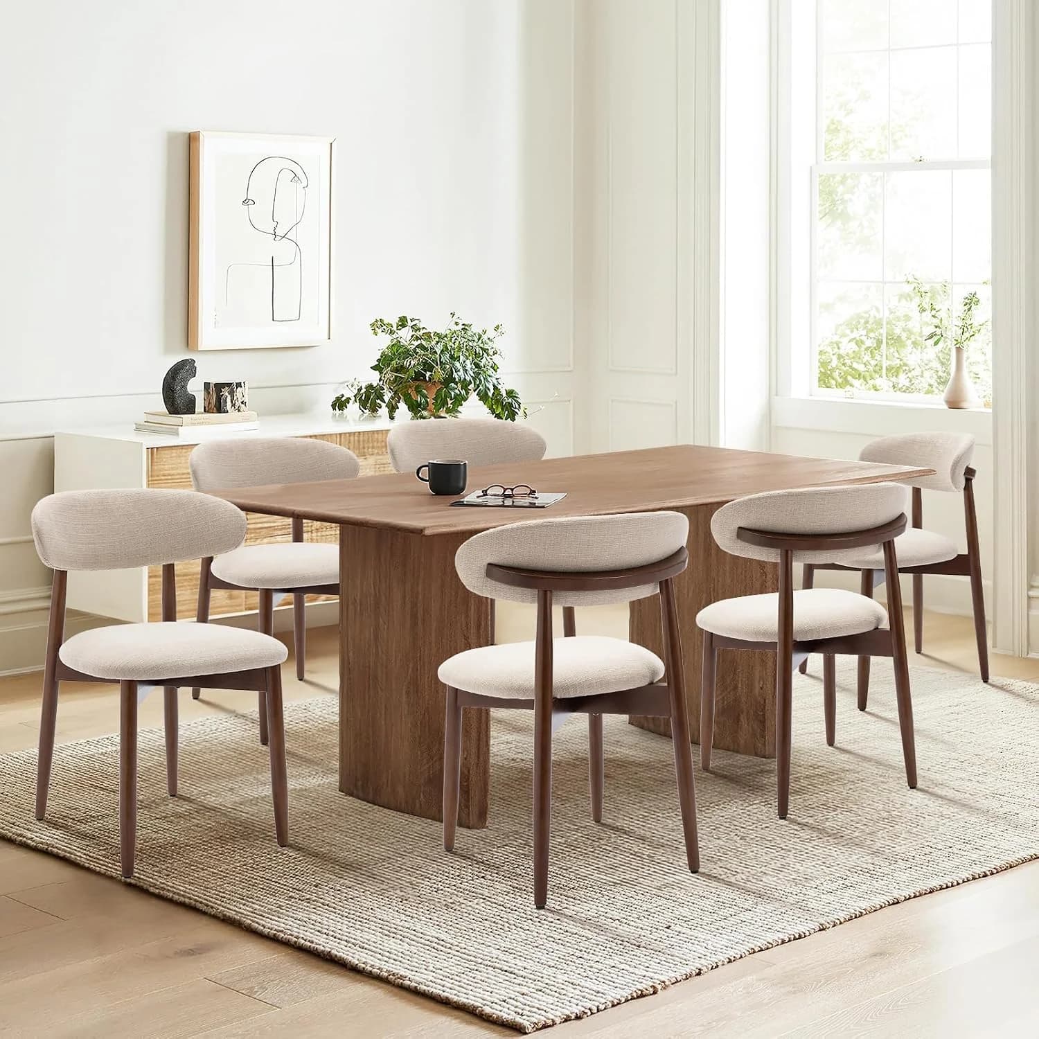 COLAMY Wooden Dining Chairs Set of 6, Modern Upholstered Fabric Dining Room Chair, Farmhouse Kitchen Side Chairs with Fo