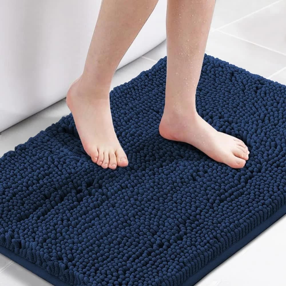 H.VERSAILTEX Navy Blue Bath Rug, Bath Mat Non Slip Bath Mats for Bathroom Floor, Bathroom Rug Extra Thick Chenille Rug 1