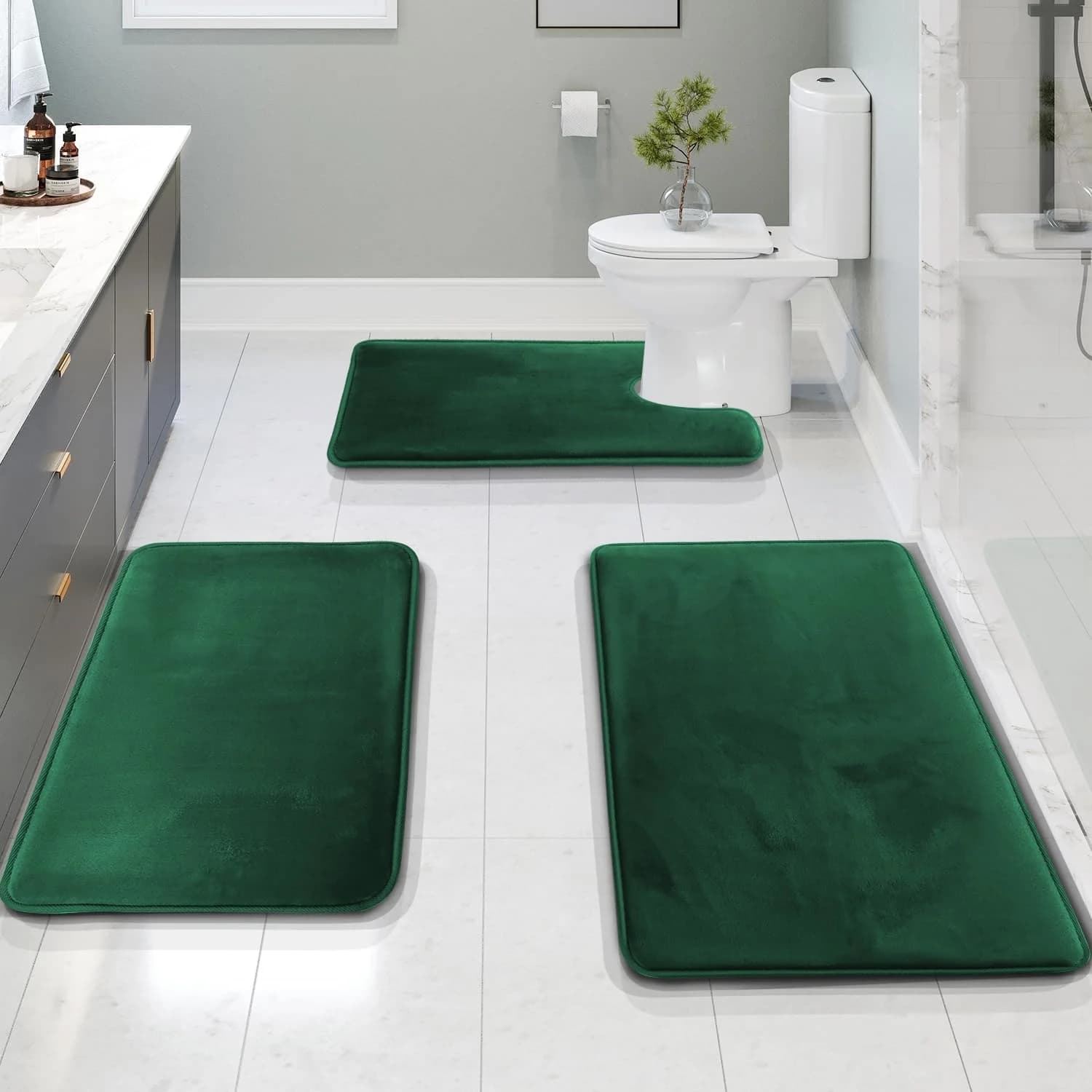 Clara Clark 3 Piece Bathroom Rugs Bath Mat Set, Velvet Memory Foam Bath Mats for Bathroom - Non-Slip, PVC Backing Bath R