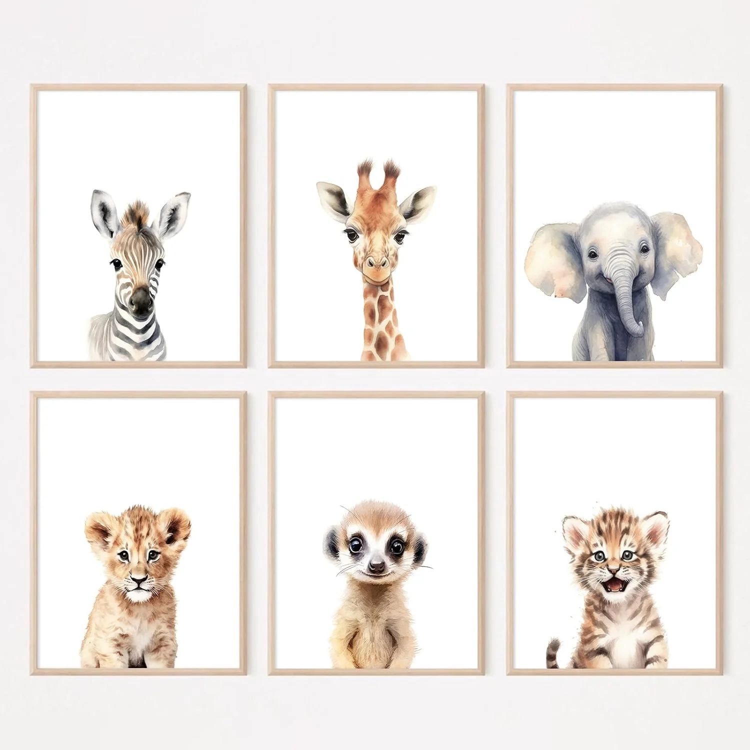 Safari Nursery Wall Art Decor Set of 6 Baby Animal Wall Art Kids Canvas Wall Art Safari Nursery Pictures Jungle Animal P