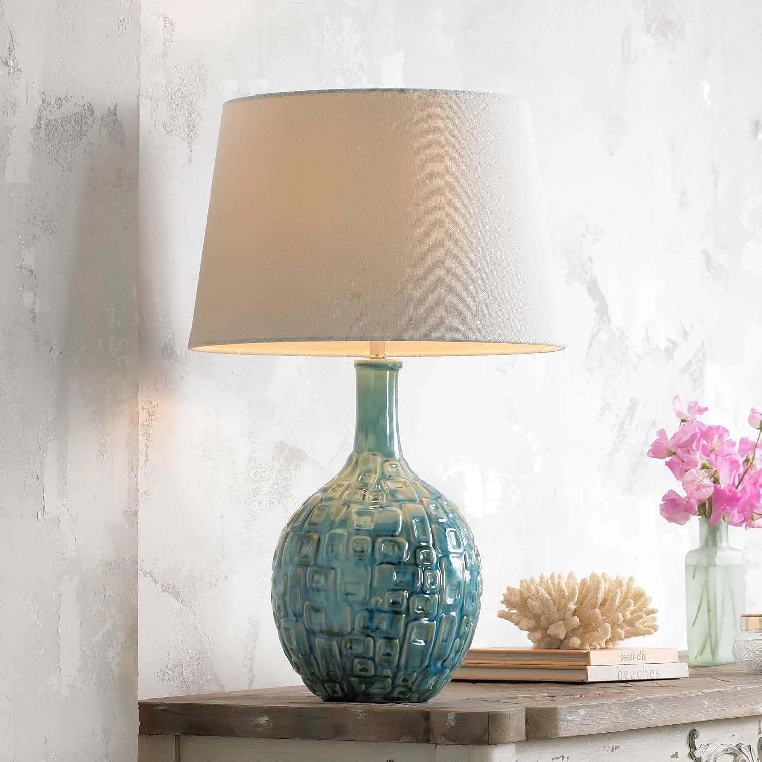 Abby 26" High Table Lamp Mid-Century Teal Ceramic Gourd Modern White
