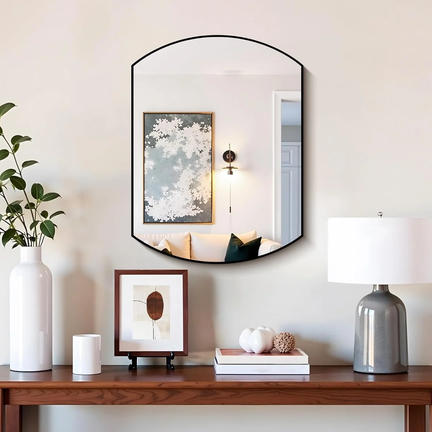 COFENY Bathroom Mirror, 18x24 Inch Black Oval Wall Mounted Mirror with Thin Metal Frame, Modern Bathroom Vanity Mirrors
