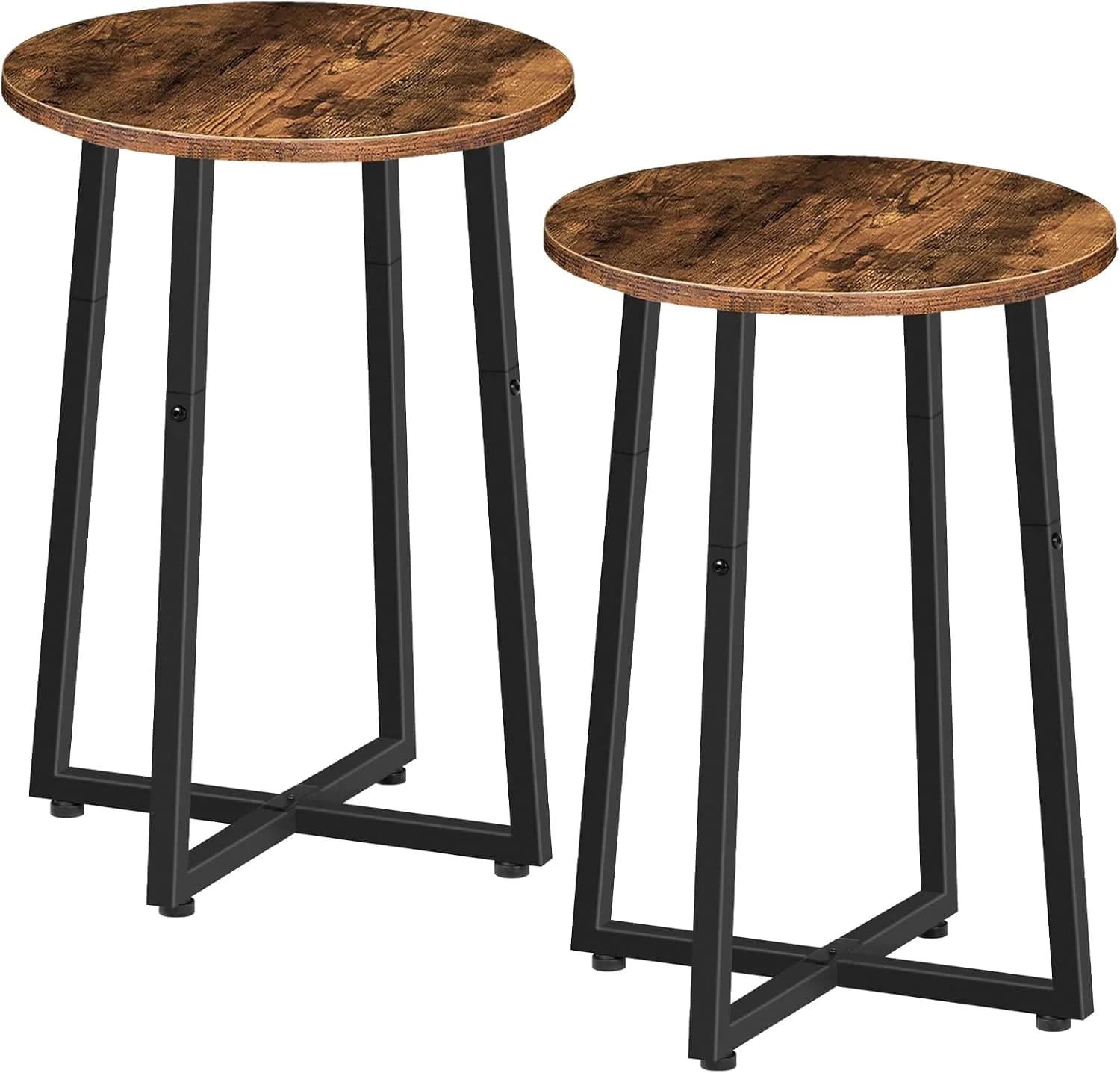 HOOBRO Side Tables Set of 2, Round End Accent Tables with Sturdy Metal Pedestal, 15.7" Round Nightstands, for Living Roo
