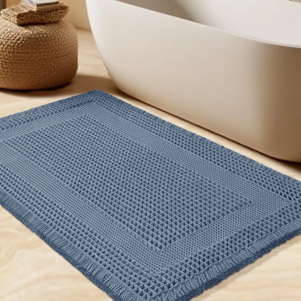 Upgrade Waffle Bath Mat, Boho Bathroom Rugs Absorbent Non Slip, Ultra Soft Bathroom Mat, Machine Washable Knit Bath Rugs
