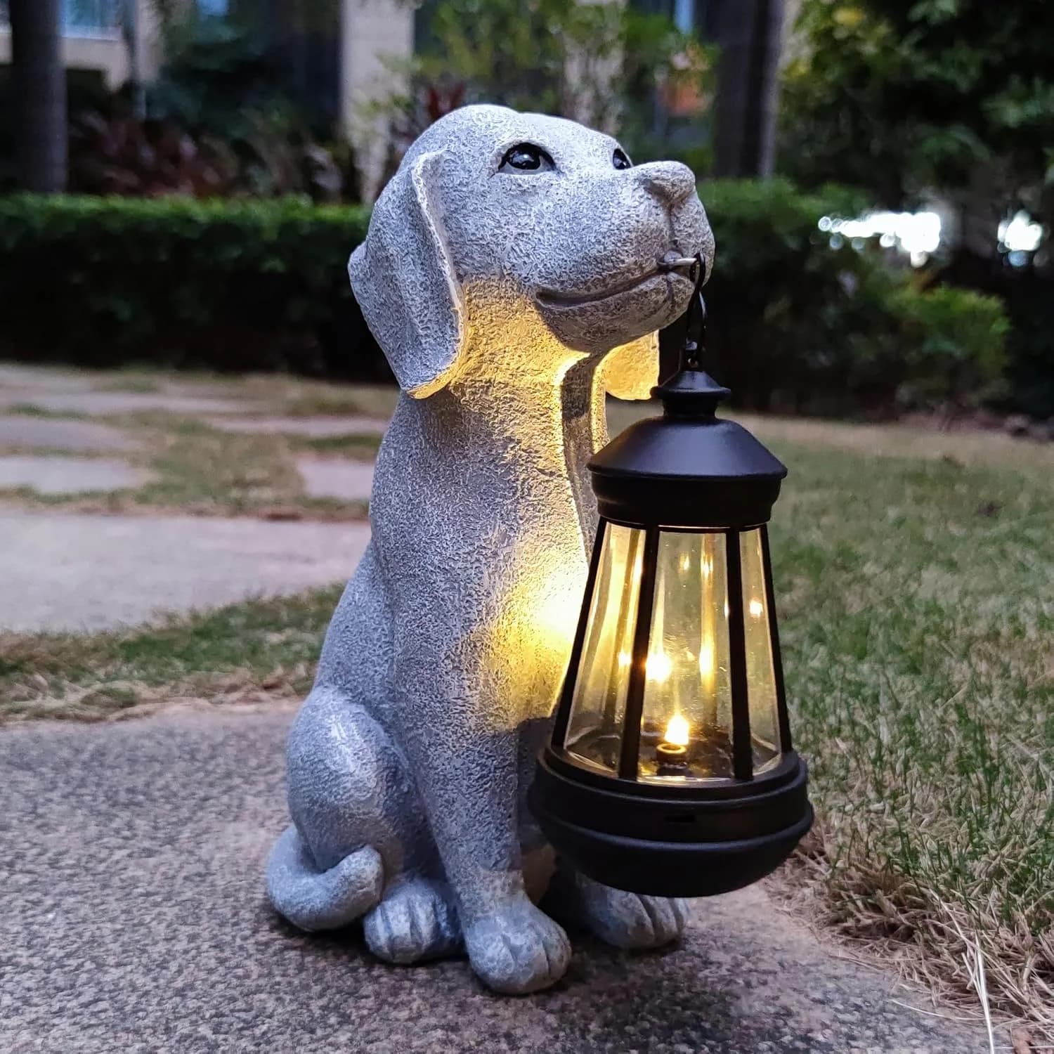 Solar Dog Outdoor Garden Statue with LED Light,Dog Solar Lights Lantern Outside Decorations for Yard, Lawn Decor Statue