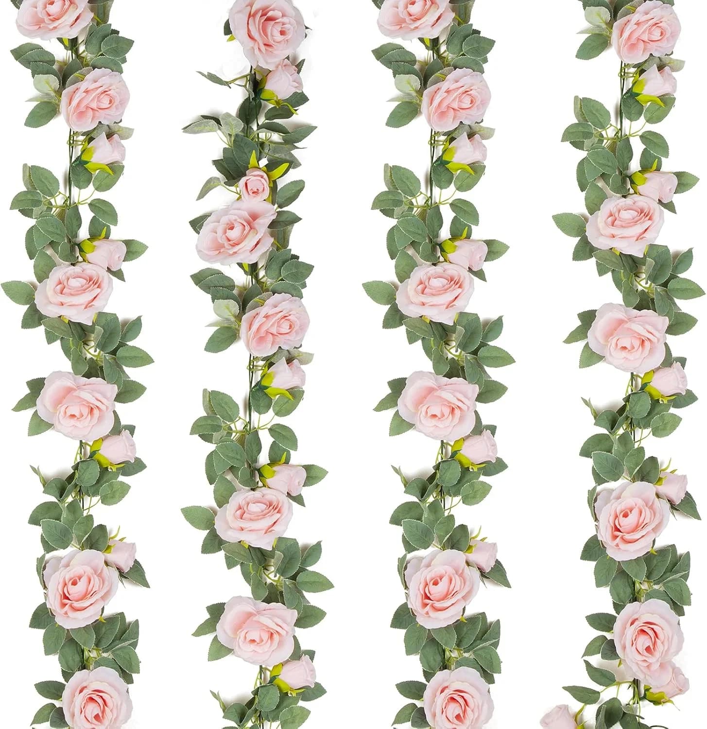 TELDRASSIL 4Pcs(26 FT) Artificial Rose Vine Fake Flower Garland Fake Silk Rose Hanging Vine for Wedding Party Background