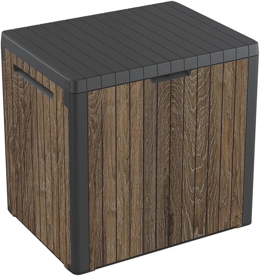 Keter Premium Everwood 30 Gal Outdoor Storage Box and Patio Side Table
