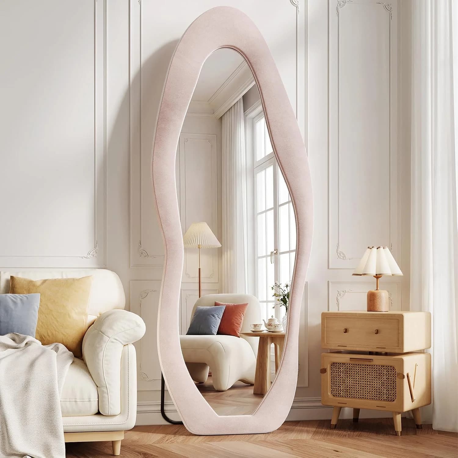 Koonmi Full Length Mirror 71"x30", Irregular Flannel Floor Mirrors