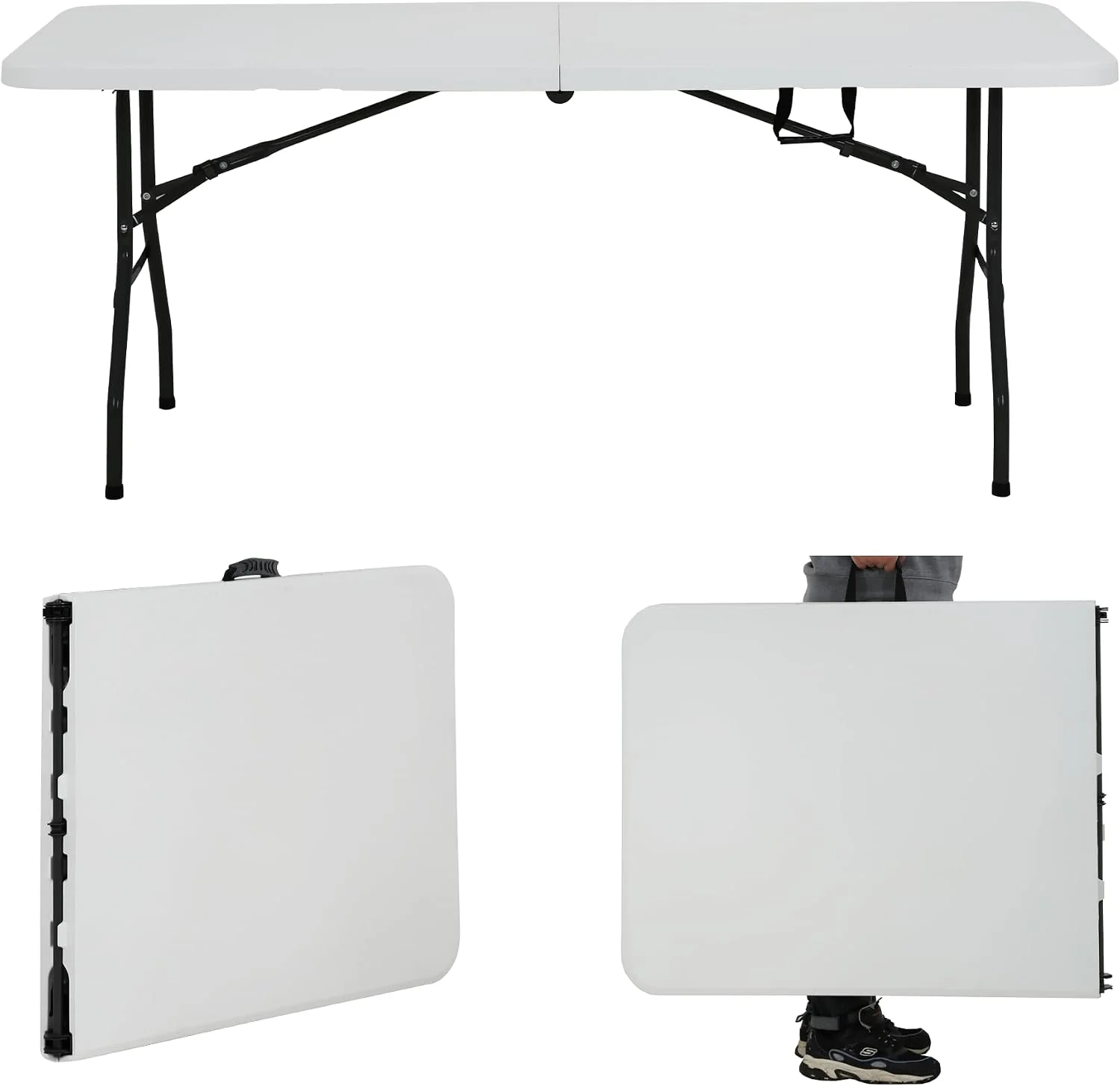 HKLGorg 6ft Folding Table, White Plastic Foldable Party Dining Table