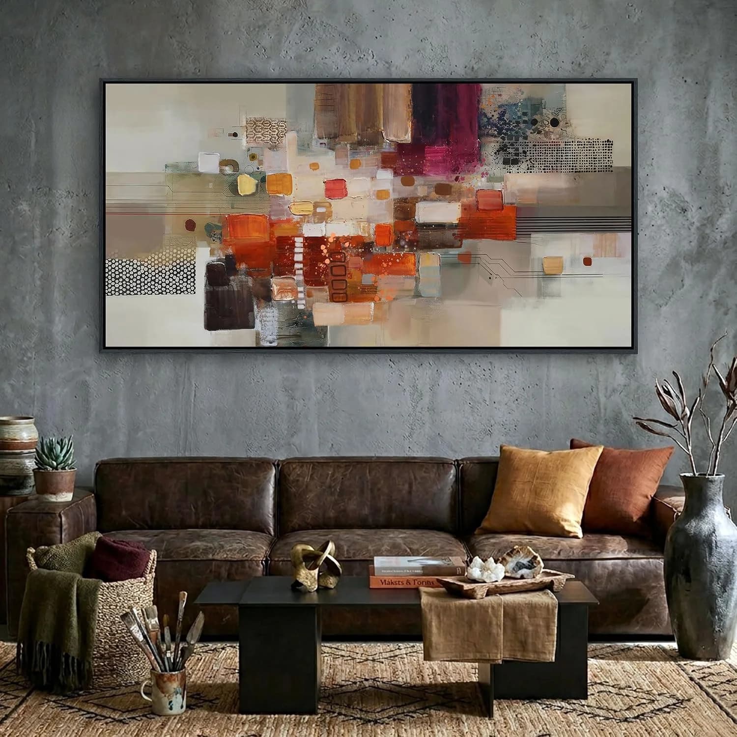Large Abstract Canvas Wall Art for Living Room - Yellow and Orange Modern Framed Pictures for Bedroom or Office Decor -