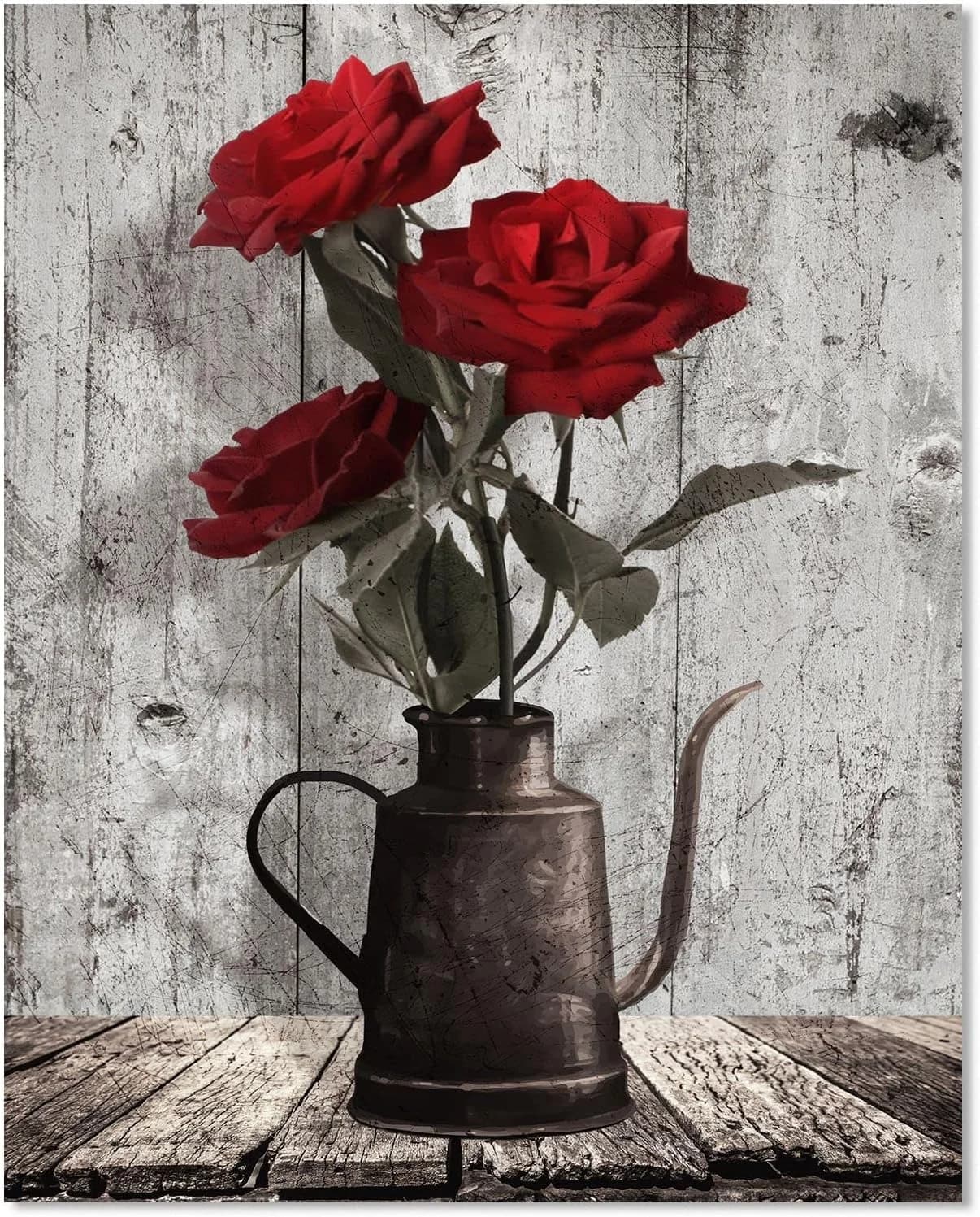 Vintage Red Rose Pictures Canvas Wall Art, Valentine Bathroom Kitchen Decor