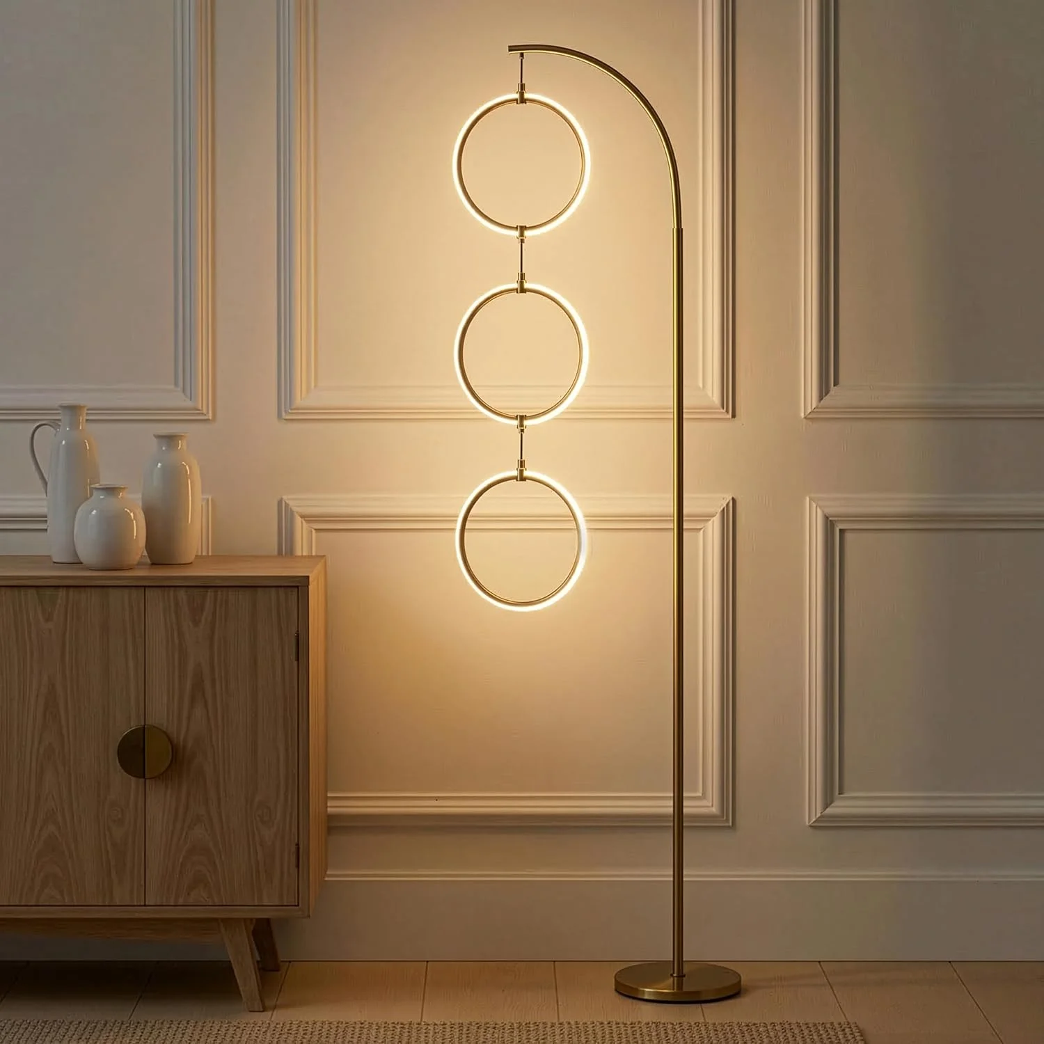 Brightech 3 Ring Lamp - 74" Dimmable LED Floor Lamp with 3 Hanging Light Rings, Modern Arc Standing Tree Lamp for Living