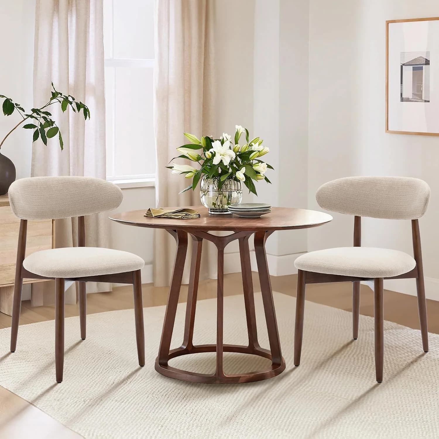 COLAMY Wooden Dining Chairs Set of 2, Modern Fabric Upholstered Kitchen Side Chairs, Farmhouse Dining Room Chair with Fo